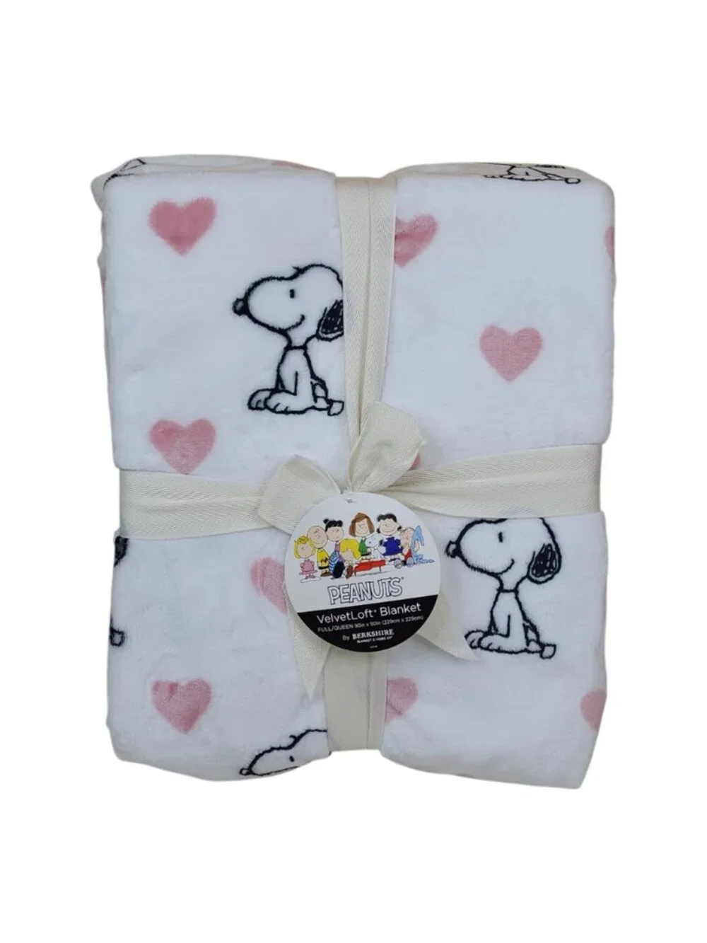 Peanuts Snoopy VelvetLoft Plush Blanket Full/Queen 90x90 By Berkshire PInk Heart